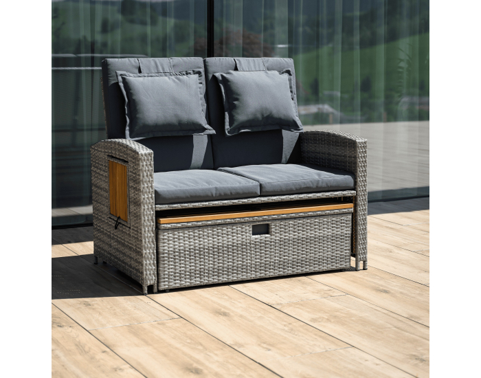 Záhradná pohovka z umelého ratanu Malory - sivá / prírodná