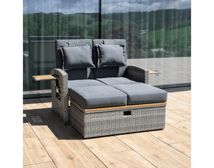 Záhradná pohovka z umelého ratanu Malory - sivá / prírodná