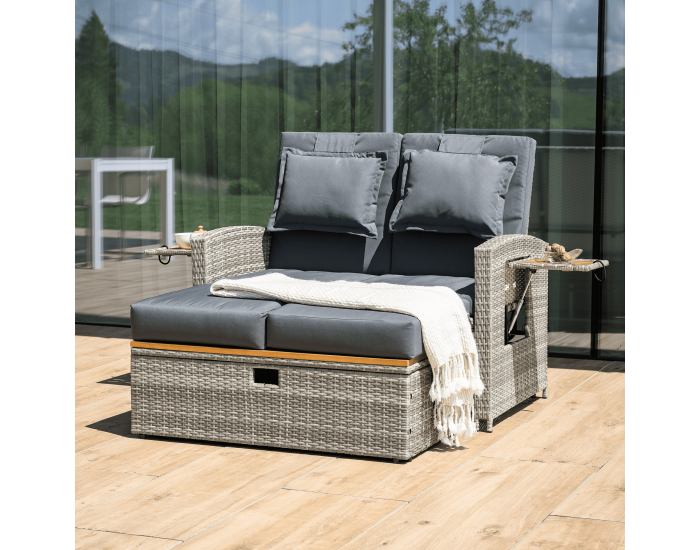 Záhradná pohovka z umelého ratanu Malory - sivá / prírodná