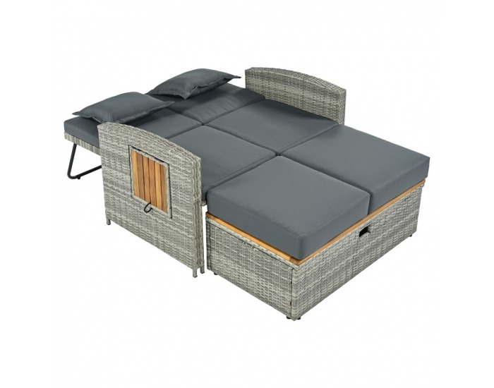 Záhradná pohovka z umelého ratanu Malory - sivá / prírodná