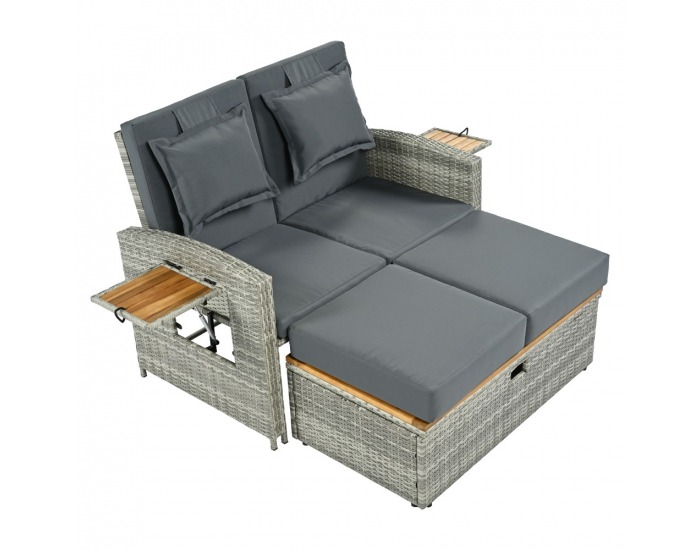 Záhradná pohovka z umelého ratanu Malory - sivá / prírodná