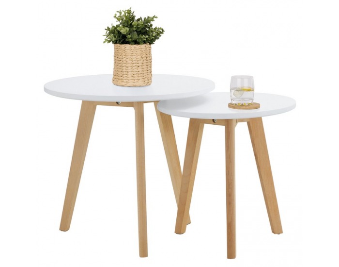 Konferenčný stolík (2 ks) Malto 2 New - biela / buk
