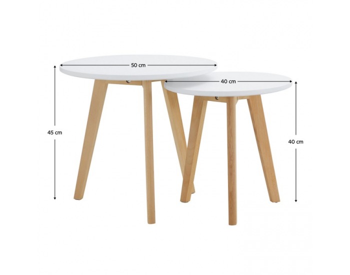 Konferenčný stolík (2 ks) Malto 2 New - biela / buk