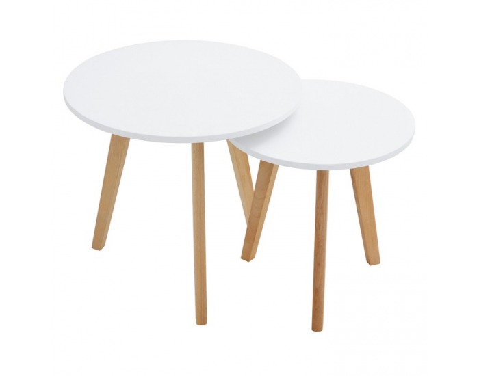Konferenčný stolík (2 ks) Malto 2 New - biela / buk