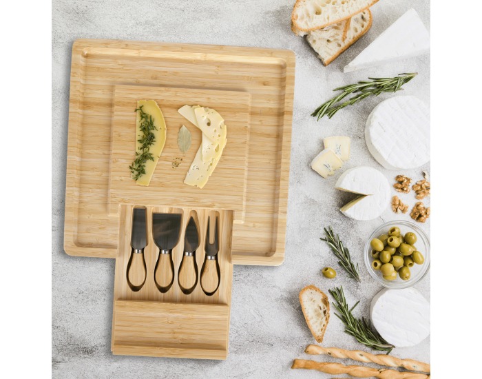 Drevená doska na krájanie syra Mandol - prírodná / strieborná