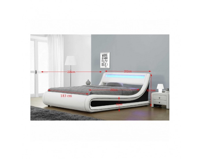 Čalúnená manželská posteľ s roštom a osvetlením Manila 183 - biela / čierna