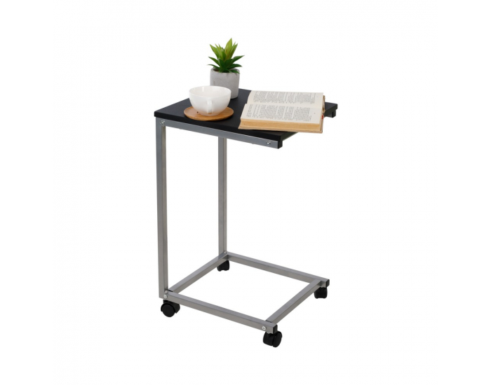 Príručný stolík na kolieskach Manny - čierna / strieborná
