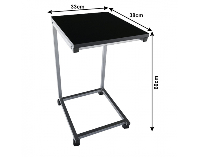 Príručný stolík na kolieskach Manny - čierna / strieborná