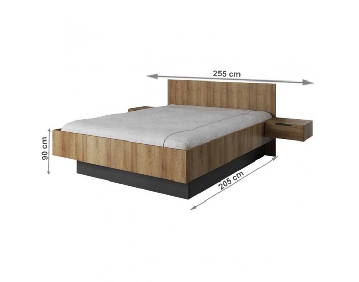 Posteľový rám s nočnými stolíkmi Manno 160 - dub riviera zlatý / grafit