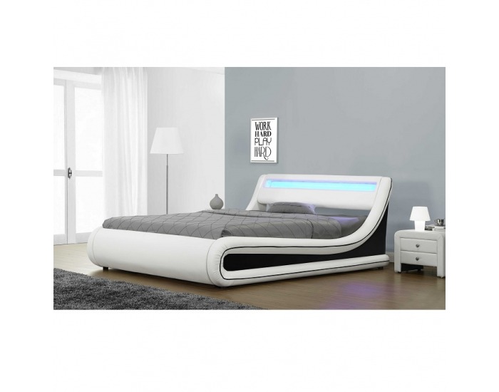 Manželská posteľ s roštom a osvetlením Manila New 180x200 cm - biela / čierna