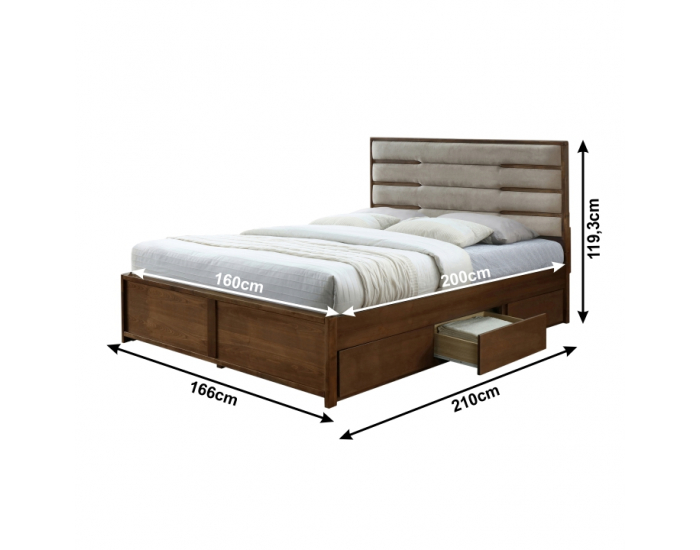 Manželská posteľ s roštom a úložným priestorom Betra 160 - orech / béžová