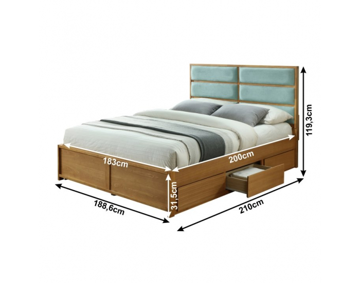 Manželská posteľ s roštom a úložným priestorom Irisun 180 - dub / mentolová