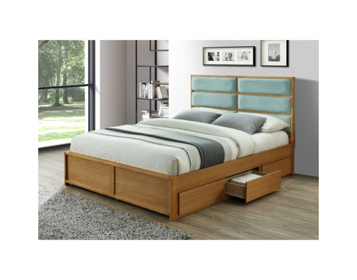 Manželská posteľ s roštom a úložným priestorom Irisun 180 - dub / mentolová