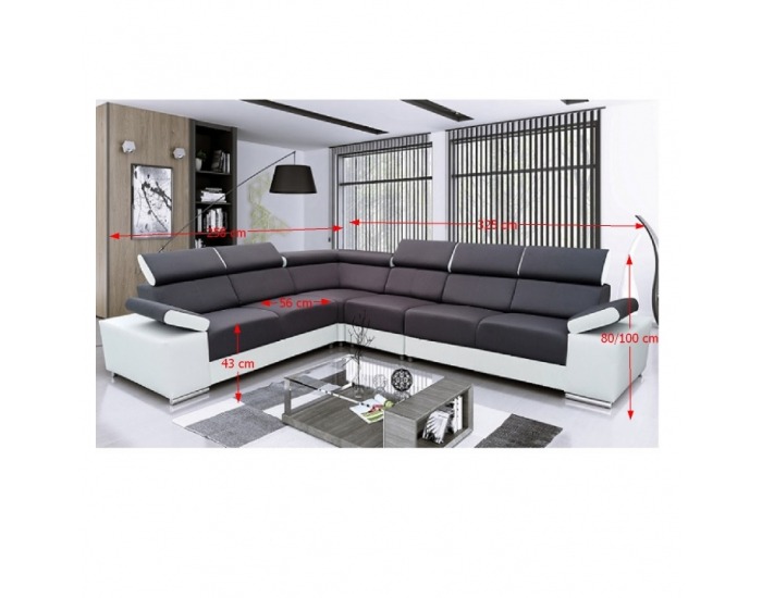 Rohová sedačka s nastaviteľným záhlavím Marbela L - biela / čierna