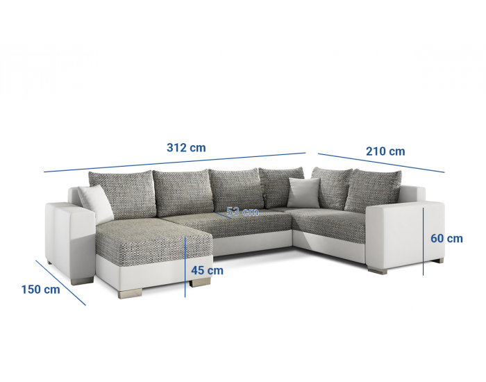 Rohová sedačka U s rozkladom a úložným priestorom Mariano L - čierna (Sawana 14) / biela (Soft 17)