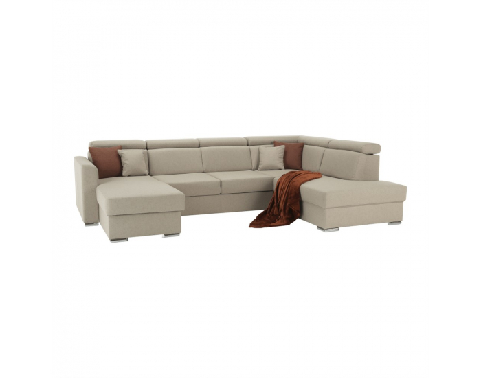 Rohová sedačka U s rozkladom a úložným priestorom Marieta P - béžová / tehlová