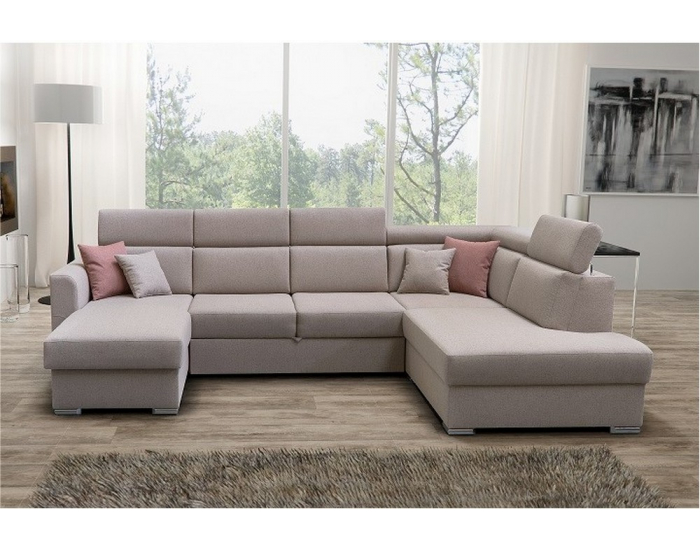 Rohová sedačka U s rozkladom a úložným priestorom Marieta P - béžová / tehlová