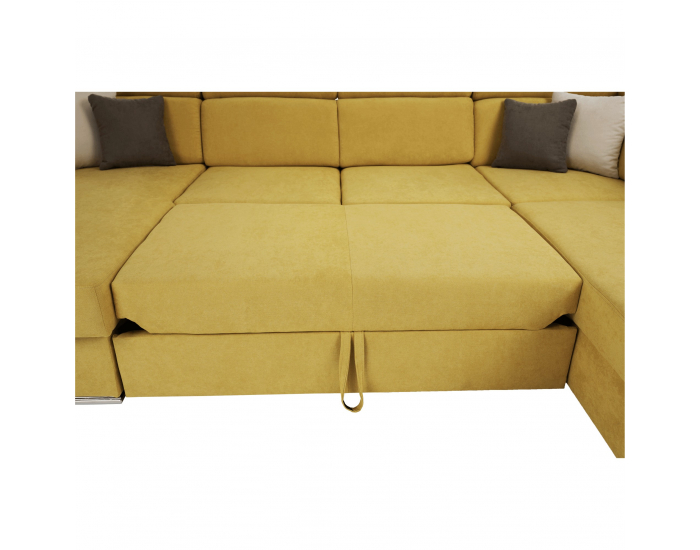 Rohová sedačka U s rozkladom a úložným priestorom Marieta P - žltá / hnedá