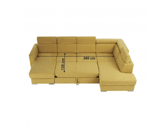 Rohová sedačka U s rozkladom a úložným priestorom Marieta P - žltá / hnedá
