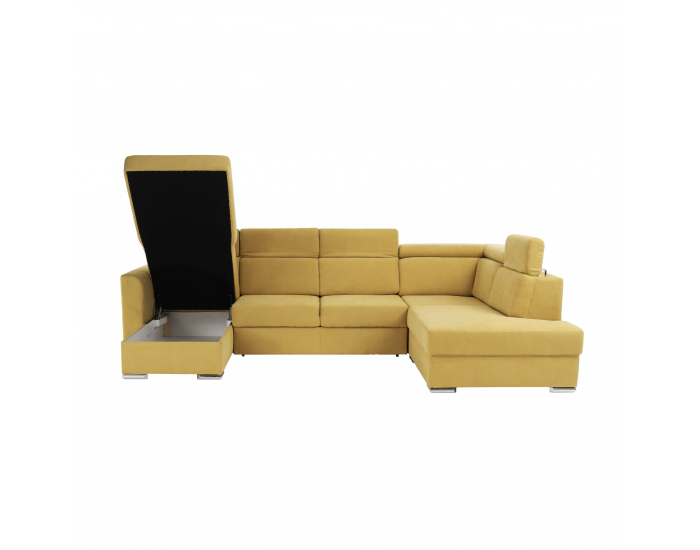 Rohová sedačka U s rozkladom a úložným priestorom Marieta P - žltá / hnedá