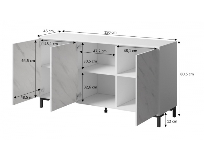 Trojdverová komoda Marmo 150 3D - biela
