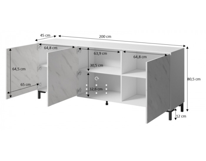 Trojdverová komoda Marmo 200 3D - biela