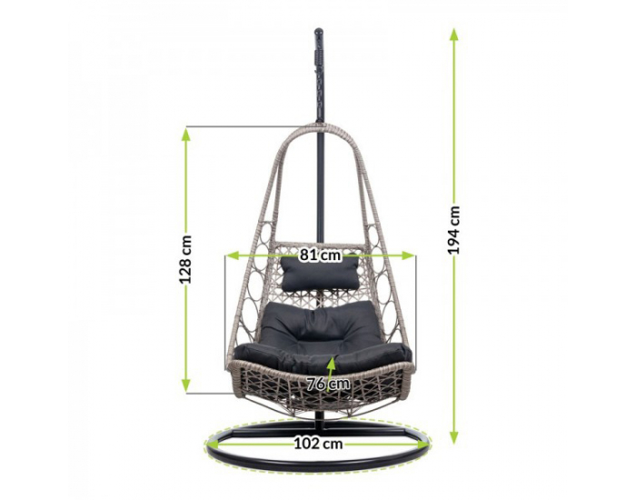 Závesné hojdacie kreslo Martinique - sivý ratan / tmavosivá poduška