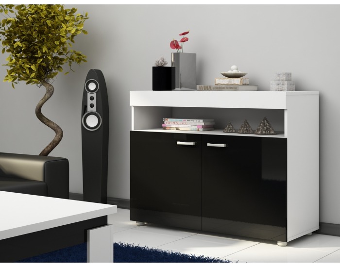 Komoda Max MAX-01 - biela / čierny lesk
