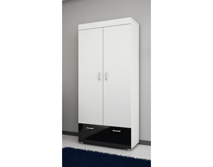 Šatníková skriňa Max MAX-05 2D - biela / čierny lesk