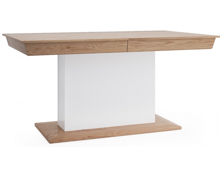 Rozkladací jedálenský stôl Aspen AS-S1 - biely vysoký lesk / dub (Grande 01)