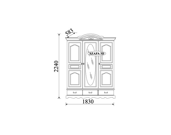 Rustikálna šatníková skriňa so zrkadlom Ol-Tar O 3D - toffi svetlý
