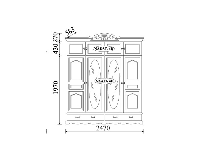 Rustikálna šatníková skriňa (nadstavba) Ol-Tar O 4D - toffi svetlý
