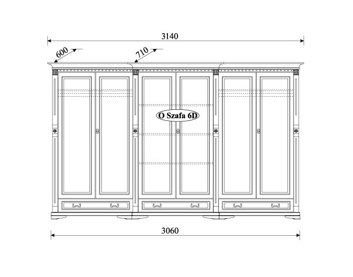 Rustikálna šatníková skriňa so zrkadlom Orfeusz O 6D - toffi