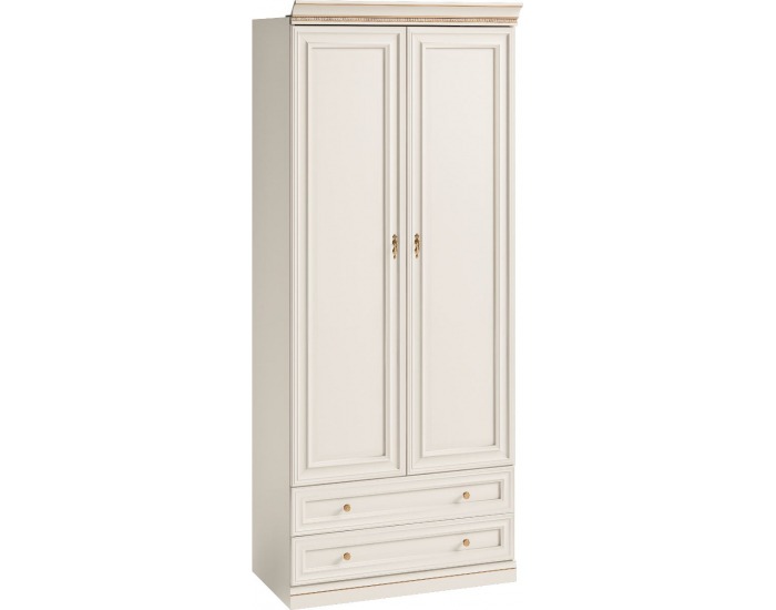 Rustikálna šatníková skriňa Verona V2D-14P - biela patyna