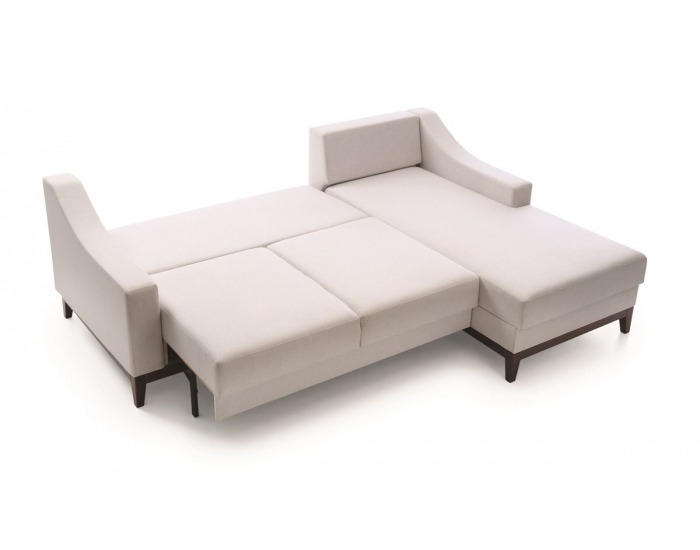 Rohová sedačka s rozkladom a úložným priestorom Via VI P - biela (Linea-A7 08) / mahagón vysoký lesk