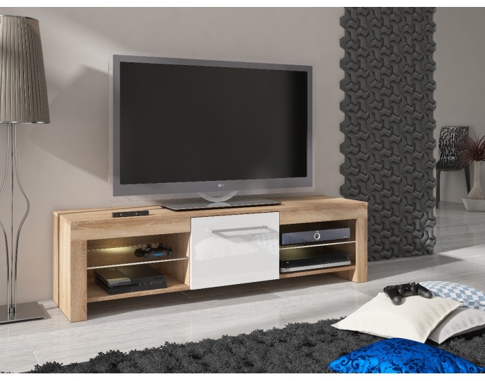 TV stolík Flex - sonoma svetlá / biely vysoký lesk