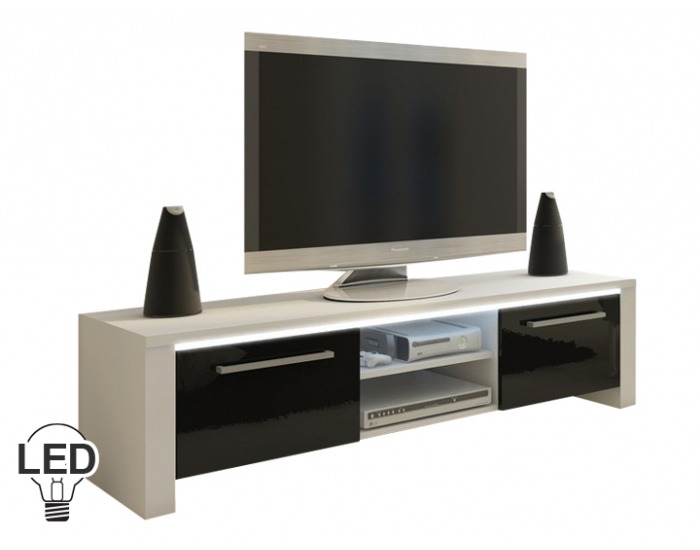 TV stolík Helix - biela / čierny vysoký lesk