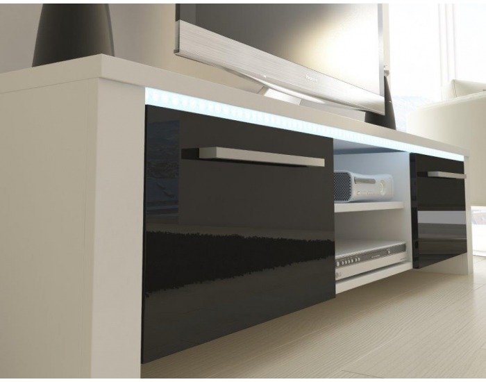 TV stolík Helix - biela / čierny vysoký lesk