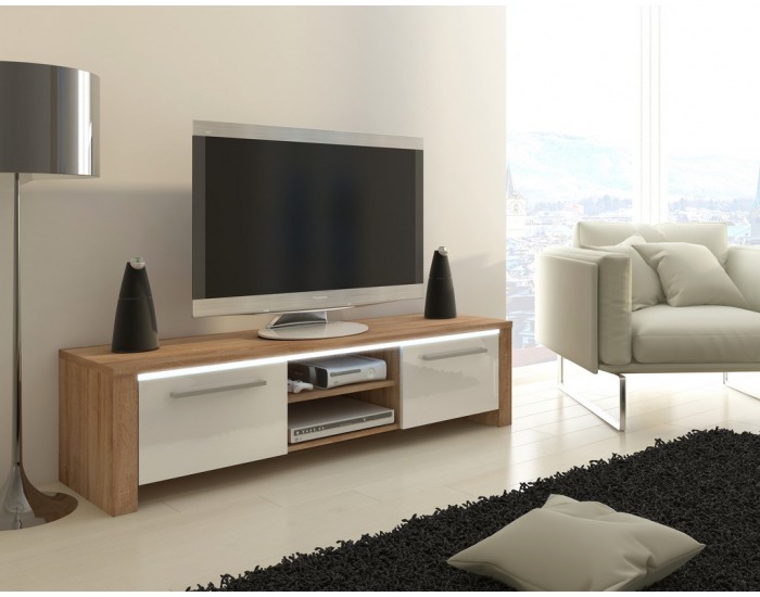 TV stolík Helix - sonoma svetlá / biely vysoký lesk