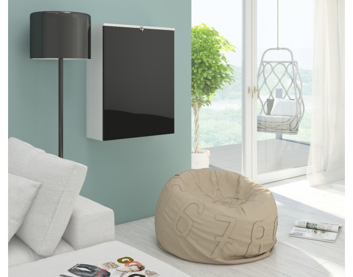 Rozkladací písací stolík s regálom Hide - biela / čierny lesk