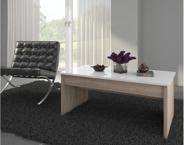 Konferenčný stolík Indila - sonoma svetlá / biely vysoký lesk