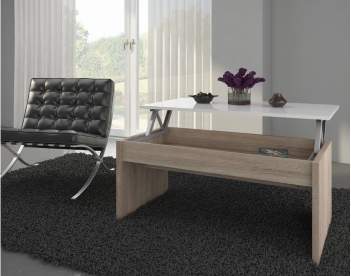 Konferenčný stolík Indila - sonoma svetlá / biely vysoký lesk