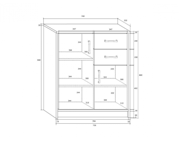 Dvojdverová komoda K1-2D-2S - jelša