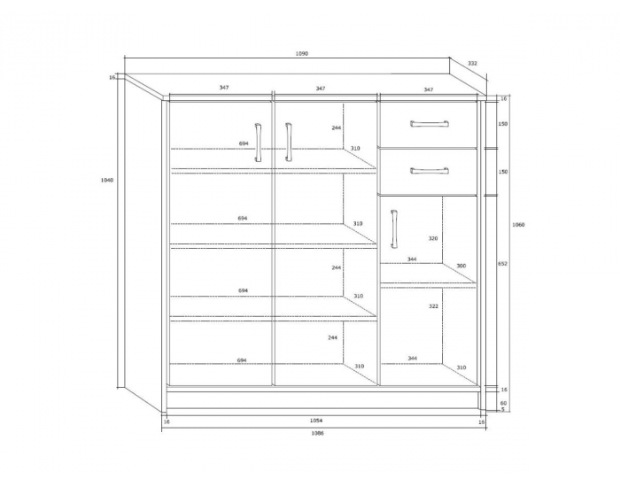 Dvojdverová komoda K2-3D-2S - sonoma svetlá