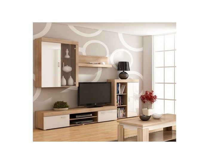 Obývacia stena Mamba - sonoma svetlá / biely lesk