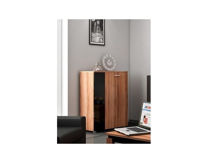 Komoda Sky - slivka / čierny vysoký lesk