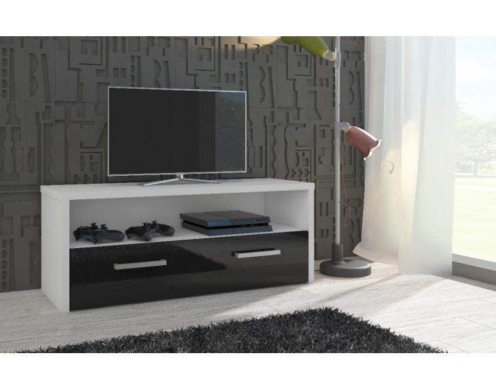 TV stolík Tirana - biela / čierny vysoký lesk