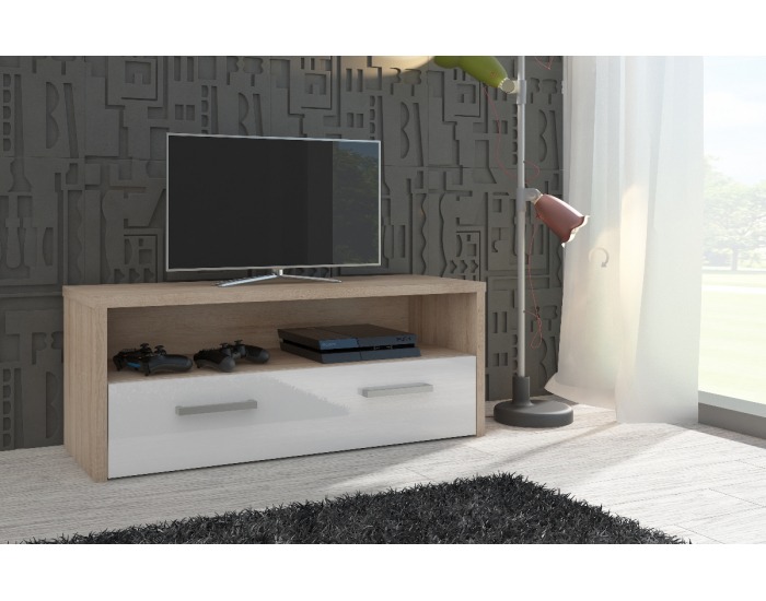 TV stolík Tirana - sonoma svetlá / biely vysoký lesk