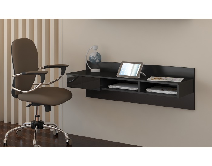 PC stolík na stenu Uno - čierna / čierny lesk