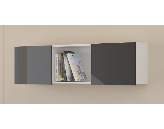 Polica Uno - biela / čierny lesk